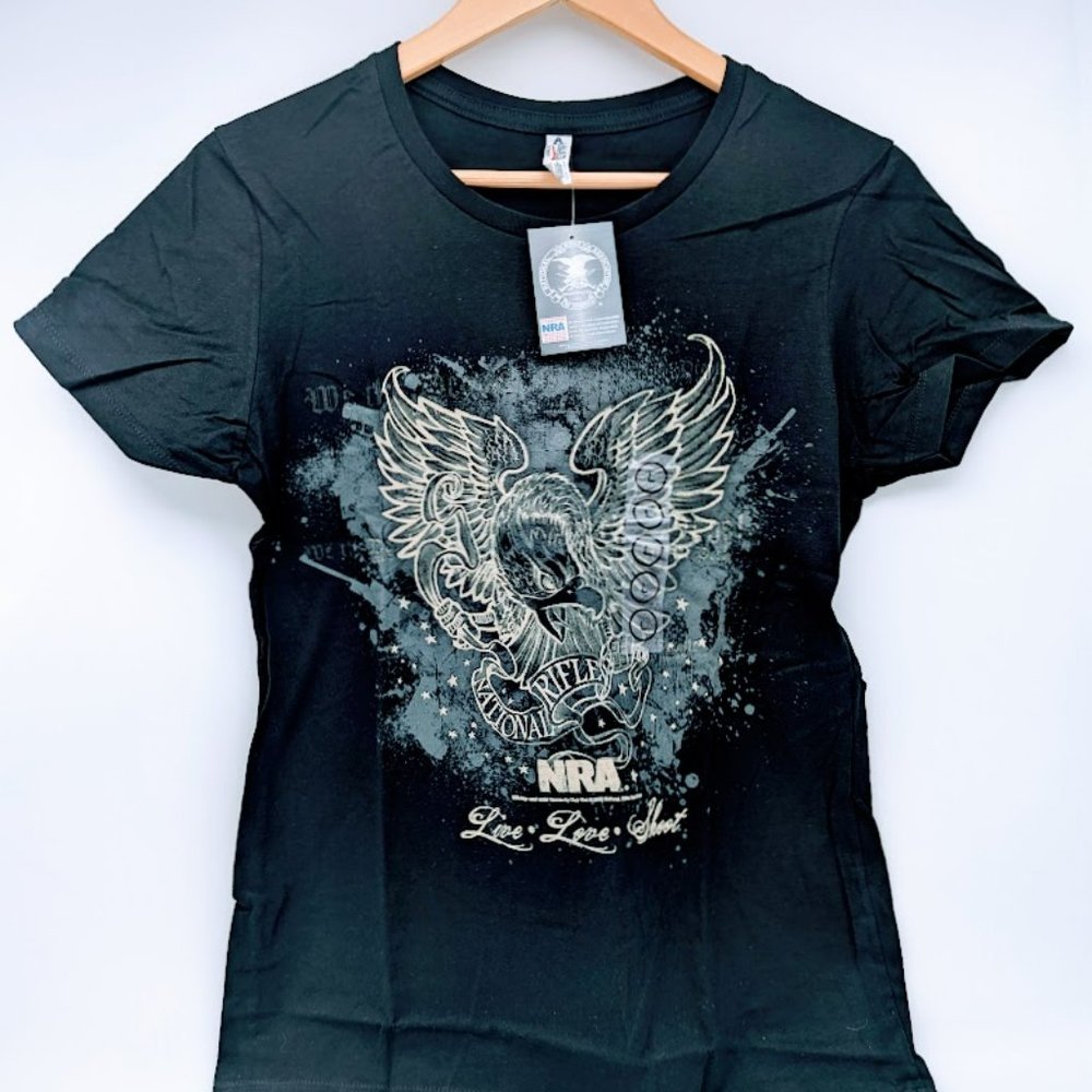 NRA Women's Large Fitted Black Live Love Shoot Graphic Shirt New With Tags NWT